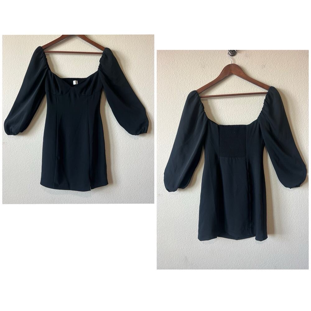 Wilfred Aritzia 4 Black Puff Sleeve Mini Dress Sweetheart Neck Coquette - Picture 6 of 9